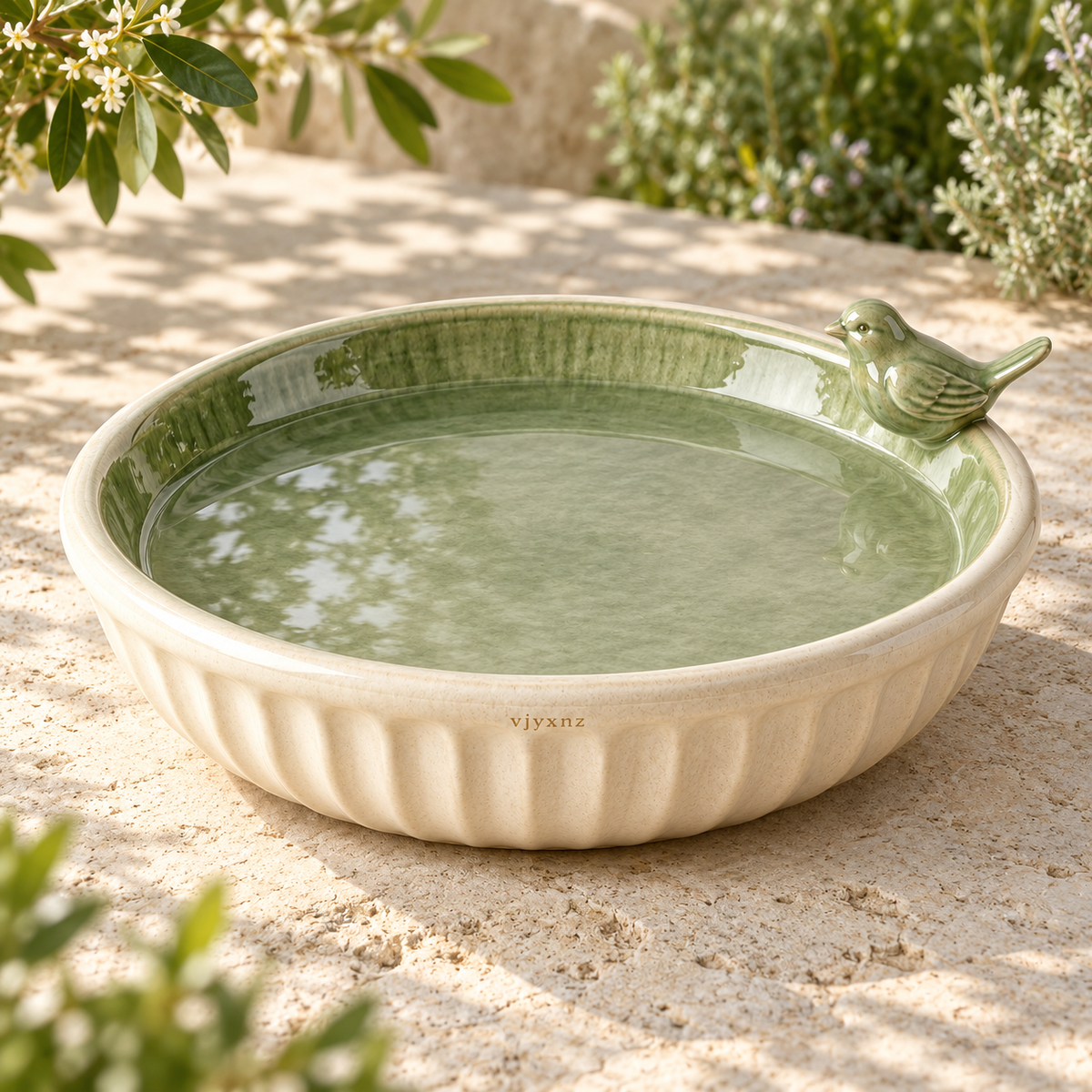 Haven Ceramic Birdbath Bowl — Detail
