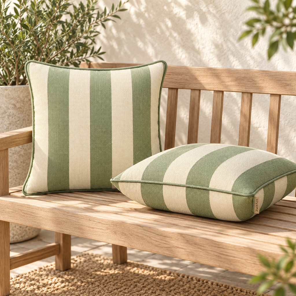 Fern Stripe Patio Cushion Pair — Detail